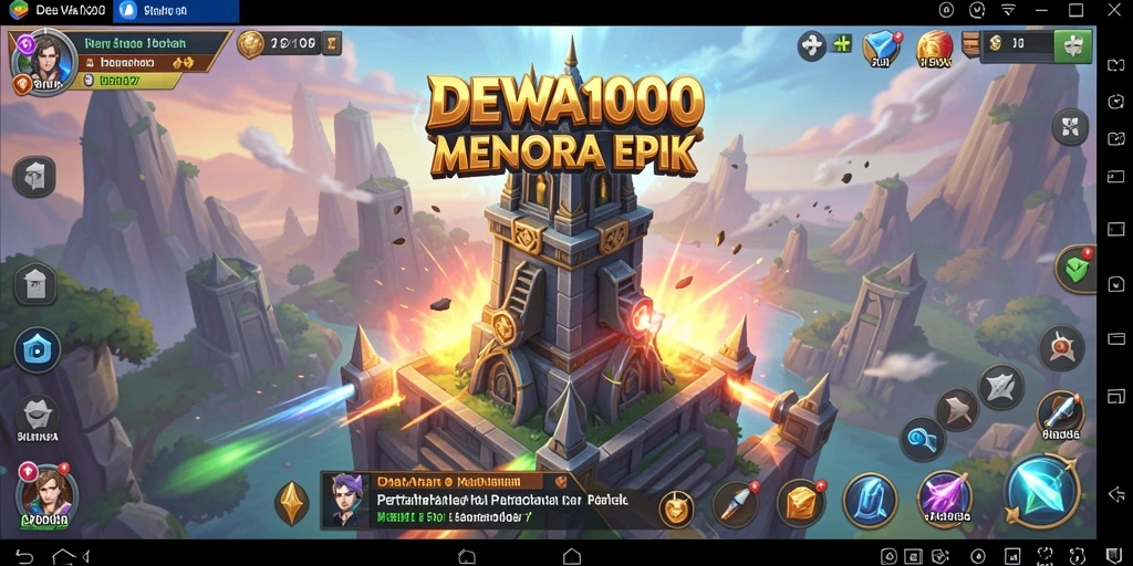 Tampilan gameplay DEWA1000 dengan menara yang beragam.