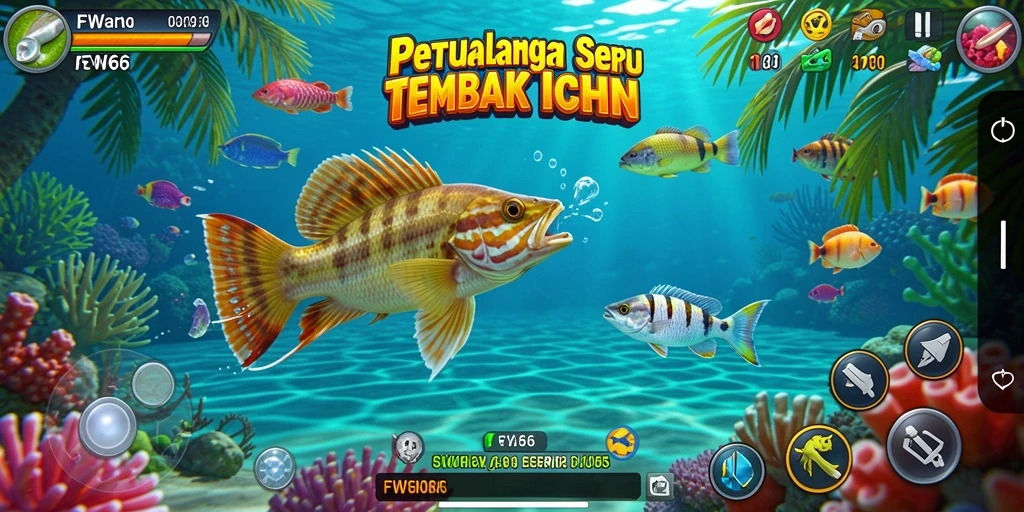 Tangkapan layar FW66 menunjukkan aksi seru dalam permainan Tembak Ikan.