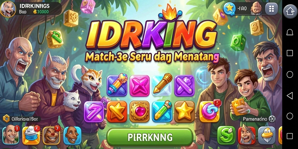Tangkapan layar gameplay IDRKING mencerminkan keseruan permainan Match-3.