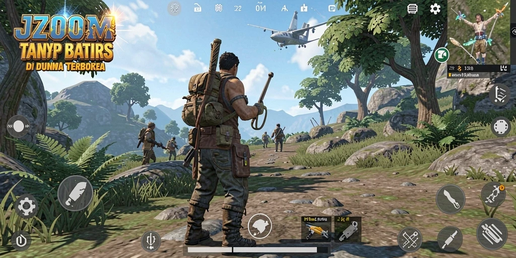Tampilan utama gameplay J200M dalam dunia terbuka yang luas.