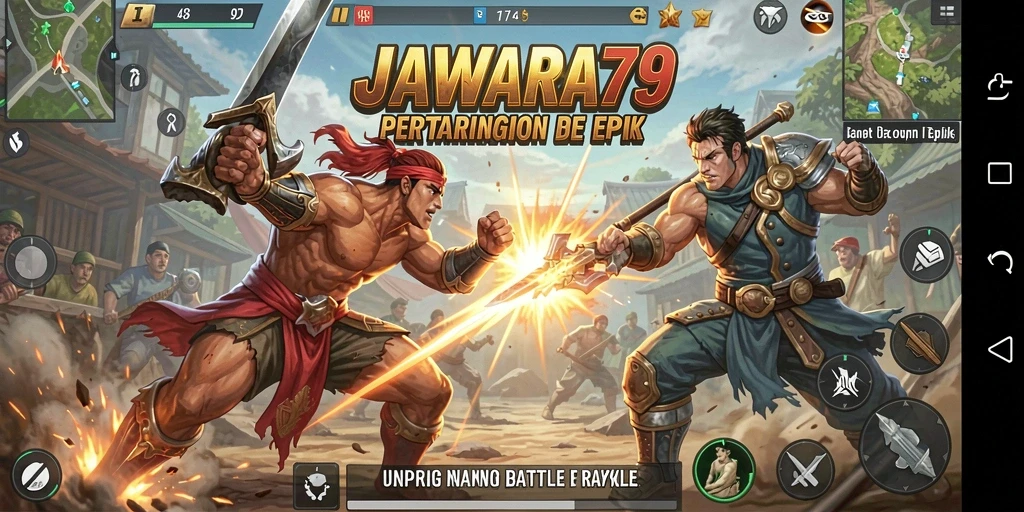 Tampilan permainan JAWARA79 dengan pertarungan Battle Royale yang seru.