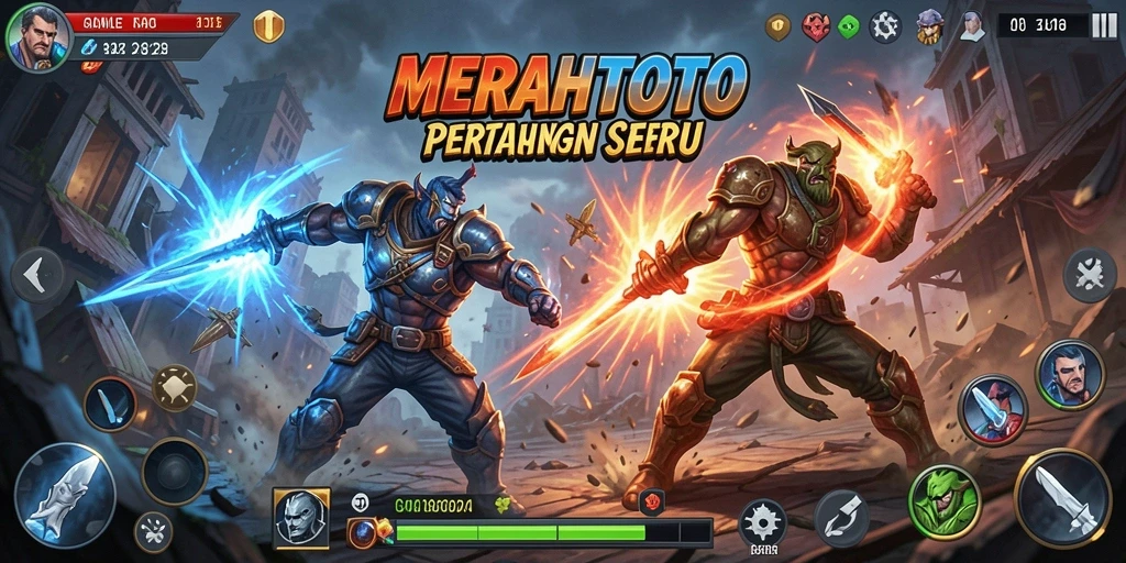 Tampilan gameplay seru dalam MERAHTOTO dengan pertempuran yang intens.