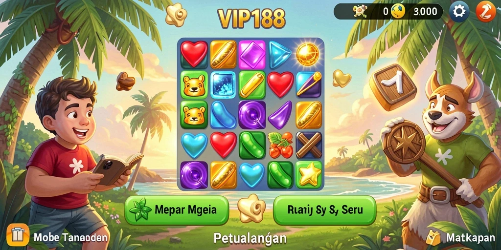 Tampilan gameplay Match-3 VIP188 yang seru dan berwarna-warni.